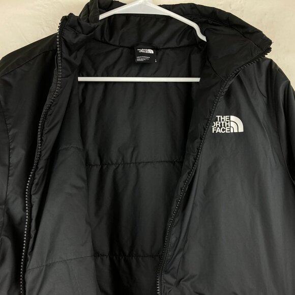 The North Face Men Sz L Black Medium Weight Jacket White Logo Pockets Bomber - Picture 6 of 7